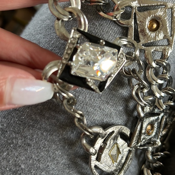 Vtg Oscar De La Renta Signed silver black rhinestone double necklace - Picture 11 of 12